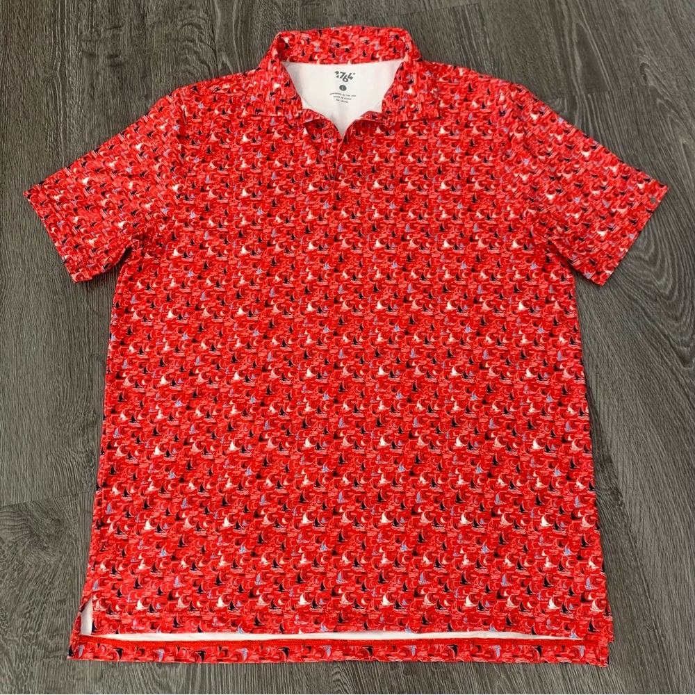 1764 men’s polo shirt red sail boat all over print performance